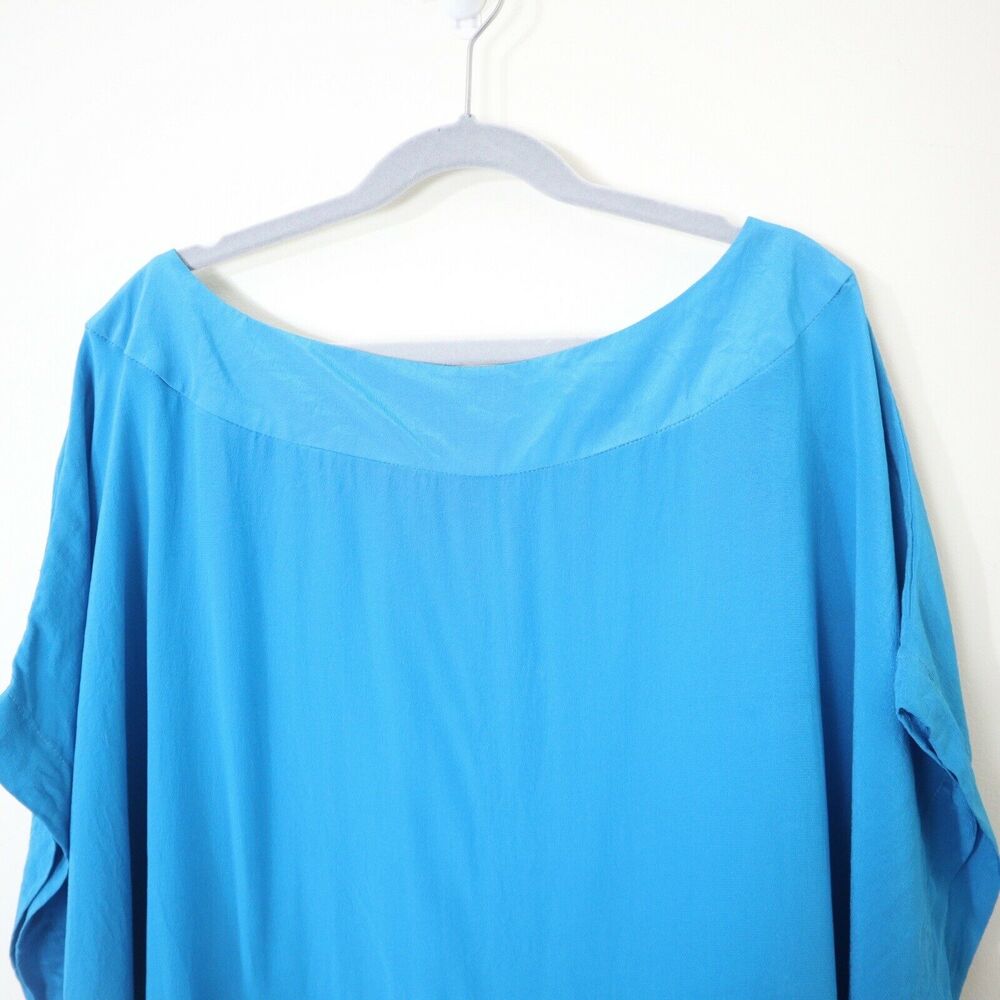 Ted Baker London 2 US 6 Silk Boxy Blouse Blue Satin Wide Sleeve Square Top - Picture 2 of 11